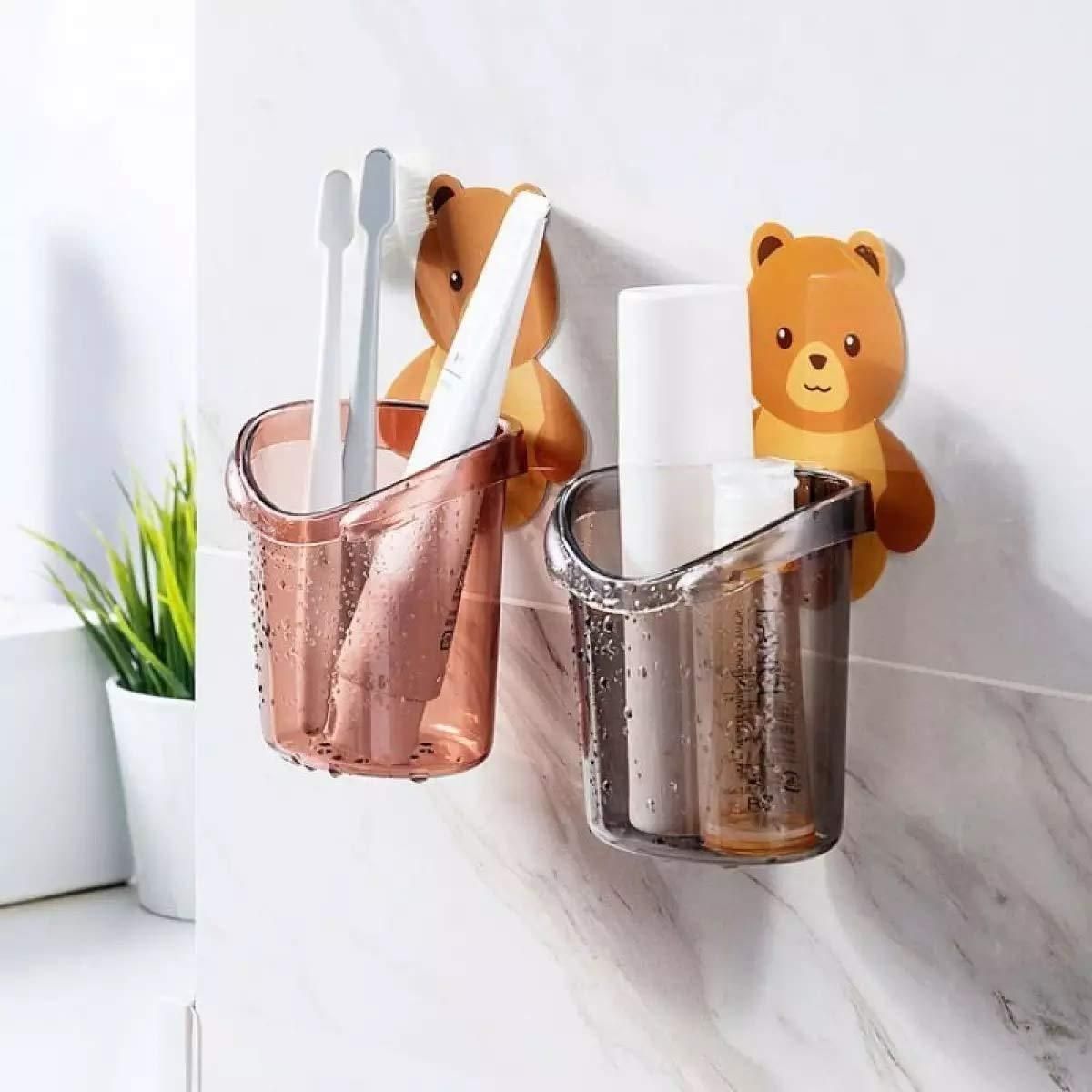 ToothBrush Holder-Wall Mounted Self Adhesive Teddy Bear  ToothBrush Holders(Pack of 2)